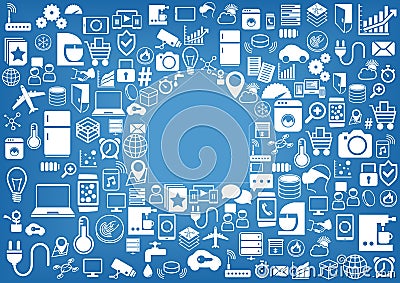 Smart home automation background. Icons / symbols for various devices and sensors Vector Illustration