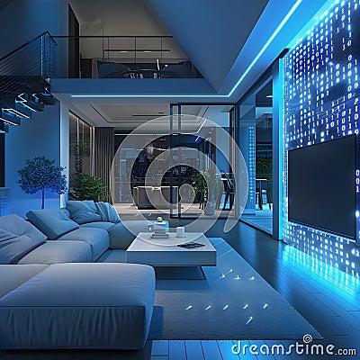 Smart Home Automation with Binary Code. Stock Photo