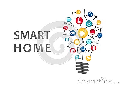 Smart home automation concept. Vector illustration of connected household appliances light light Vector Illustration