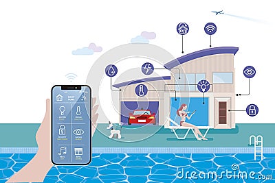 Smart Home Control Application Cartoon Illustration