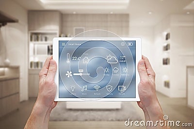 Smart home control on tablet Stock Photo