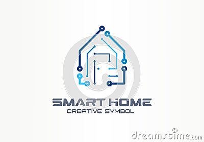 Smart home creative symbol technology concept. Safety automation building system in abstract business construction logo Vector Illustration