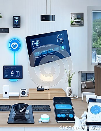 smart home devices connected to each other through internet Stock Photo