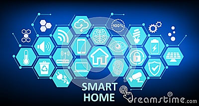 Smart home - futuristic interface, automation assistant. Control system. Innovation technology network concept Stock Photo