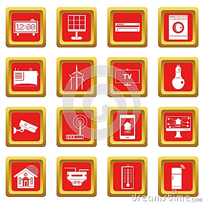 Smart home house icons set red Vector Illustration