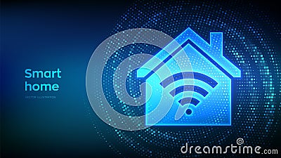 Smart home icon made with binary code. Automation control system concept. Smart home automation assistant. Virtual tunnel warp Vector Illustration