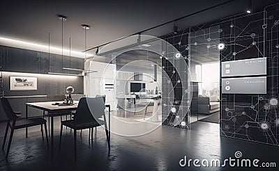 Smart home interface with augmented realty of iot object interior design. Stock Photo