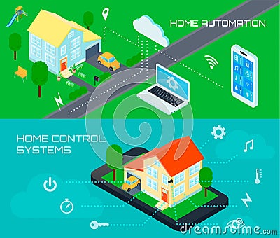 Smart Home Isometric Banners Set Vector Illustration