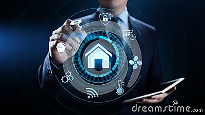 Smart home life process automation IOT internet of things concept on screen. Stock Photo