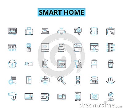 Smart home linear icons set. Automation, Integration, Control, Security, Efficiency, Connectivity, Convenience line Vector Illustration