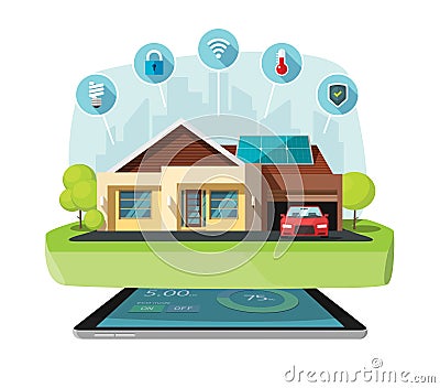 Smart home modern future house vector illustration, solar energy technology Vector Illustration