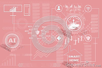 Smart home and modern technology concept,and system management in smart home,from artificial intelligence learning with clouds Cartoon Illustration
