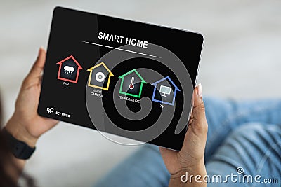 Smart home software on digital tablet screen Stock Photo