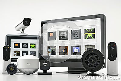 Smart home studio setup integrates secure digital connections to verify and safeguard multi-factor media team validation. Cartoon Illustration
