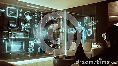 Smart home system with computer vision-enabled cameras recognizing members and adjusting settings Stock Photo