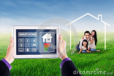 Smart home system and happy family Stock Photo