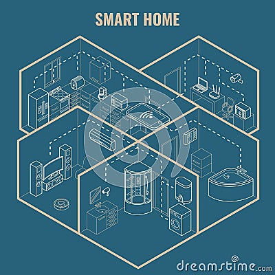 Smart house concept vector 3d isometric blueprint illustration Vector Illustration