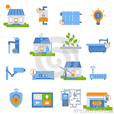 Smart House Decorative Flat Icons Vector Illustration