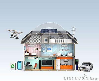 Smart house with energy efficient appliances. No text. Stock Photo