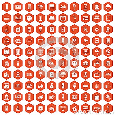 100 smart house icons hexagon orange Vector Illustration