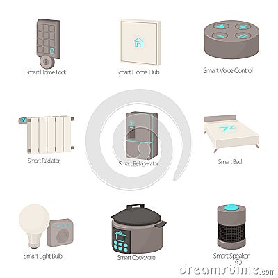 Smart house icons set, cartoon style Vector Illustration