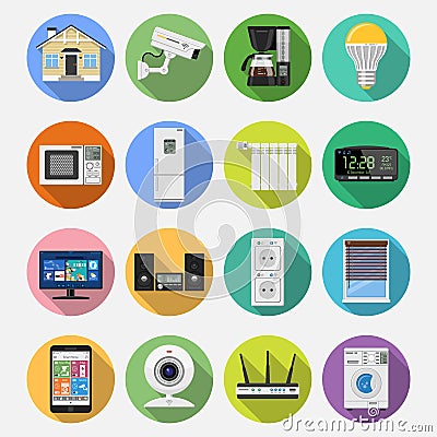 Smart House and internet of things flat icons set Vector Illustration