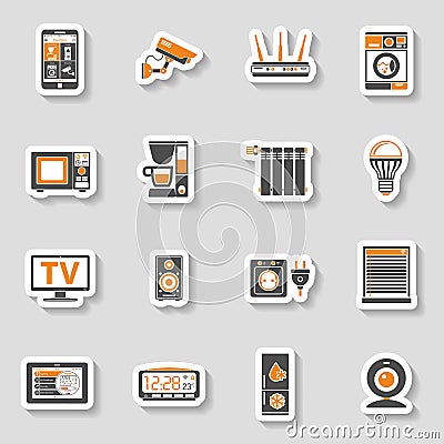 Smart House and internet of things sticker icons set Vector Illustration