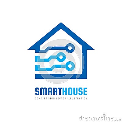 Smart house logo design template. Build vector sign. Home digital electronic technology icon. Vector Illustration