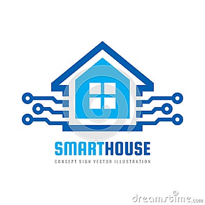 Smart house logo design template. Build vector sign. Home digital electronic technology icon. Vector Illustration