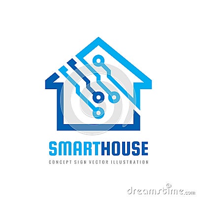 Smart house logo design template. Build vector sign. Home digital electronic technology icon. Vector Illustration