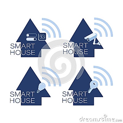 Smart House logo 5g. Vector web icon for use in infographics. Smart home concept icons. Emblem sign Wi-Fi. Vector Illustration