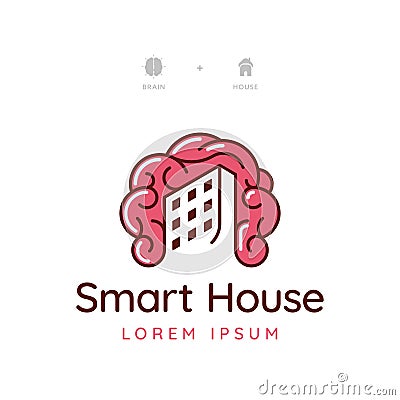 Smart House Symbol. Office inside brain concept. Vector Vector Illustration