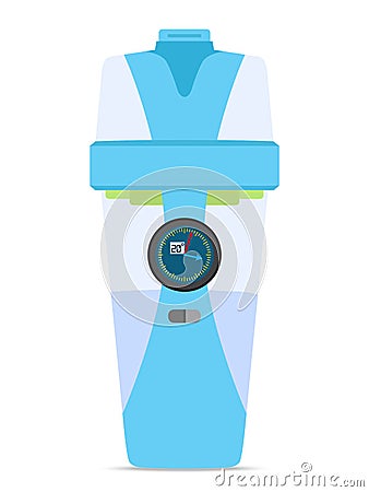 Smart hydrate bottle with electronics, device. Filter technology flat style. Vector Illustration