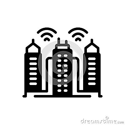 Black solid icon for Smart, city and building Vector Illustration