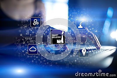 Smart industry. Industrial and technology innovation. Modernization and automation concept. Internet. IOT. Stock Photo