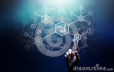 Smart industry 4.0, Manufacturing Automation Internet of Things. Business and technology concept on virtual screen. Stock Photo