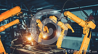 Smart industry robot arms for digital factory production technology Stock Photo