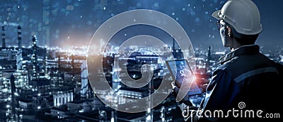 Smart industry 4.0 technology concept, engineer using data and control networking for sustainable energy, sustainable development, Stock Photo