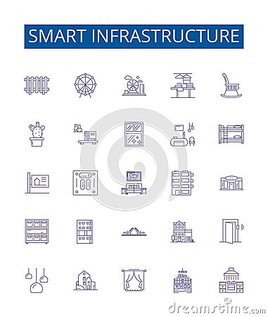 Smart infrastructure line icons signs set. Design collection of Smart, Infrastructure, Network, Automation, Technology Vector Illustration