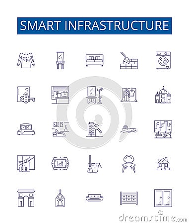 Smart infrastructure line icons signs set. Design collection of Smart, Infrastructure, Network, Automation, Technology Vector Illustration