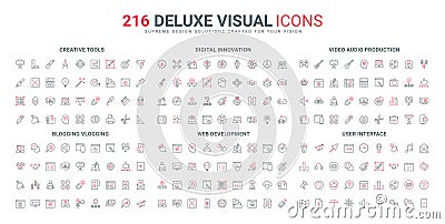 Smart innovation, marketing filters, blogger article, UI, code security line icon set Vector Illustration
