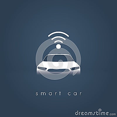 Smart or intelligent car vector concept. Futuristic automotive technology with autonomous driving, driverless cars. Vector Illustration