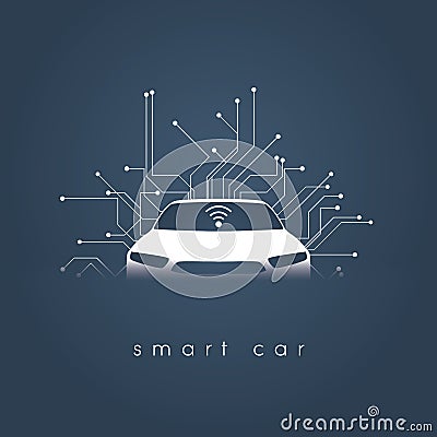 Smart or intelligent car vector concept. Futuristic automotive technology with autonomous driving, driverless cars. Vector Illustration