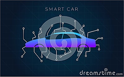 Smart or intelligent car vector concept. Futuristic automotive technology with autonomous driving, driverless cars. Vector Illustration