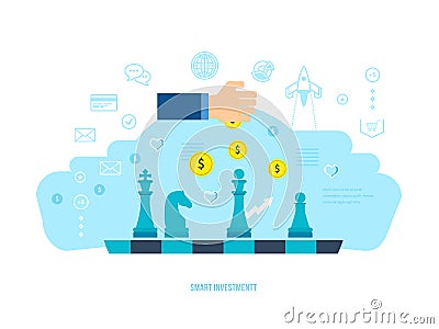 Smart investment, finance, banking, market data analytics, strategic management, planning. Vector Illustration