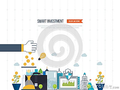 Smart investment, finance, market data analytics, strategic management, financial planning. Vector Illustration