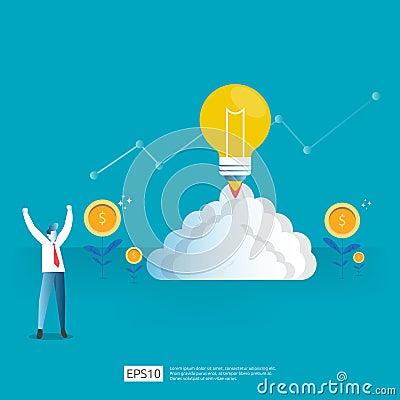 smart investment on technology startup. angel investor business analytic. opportunity idea research concept with lamp light bulb Vector Illustration