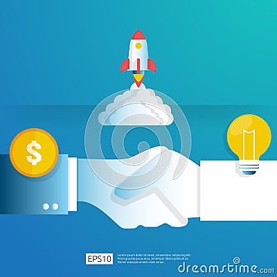 smart investment on technology startup. angel investor business analytic. opportunity idea research concept with lamp light bulb Vector Illustration