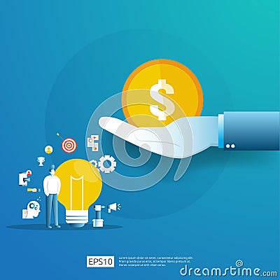 smart investment on technology startup. angel investor business analytic. opportunity idea research concept with lamp light bulb Vector Illustration