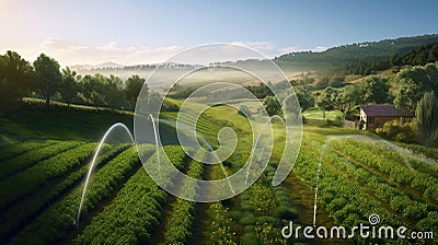 Smart irrigation system photo realistic illustration - Generative AI. Cartoon Illustration